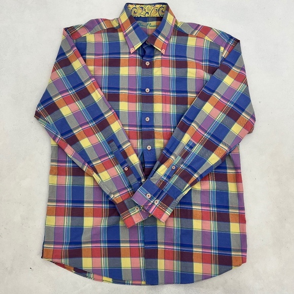 Alan Flusser Other - Alan Flusser Mens Size‎ M Button-Down Shirt Multicolor Flip Cuff Western Plaid